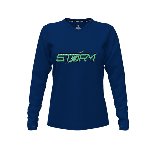 [FTLVCFNV-FYXS-LOGO1] Comfort T-Shirt (Female Youth XS, Navy, V Neck, Logo 1, Long Sleeve)